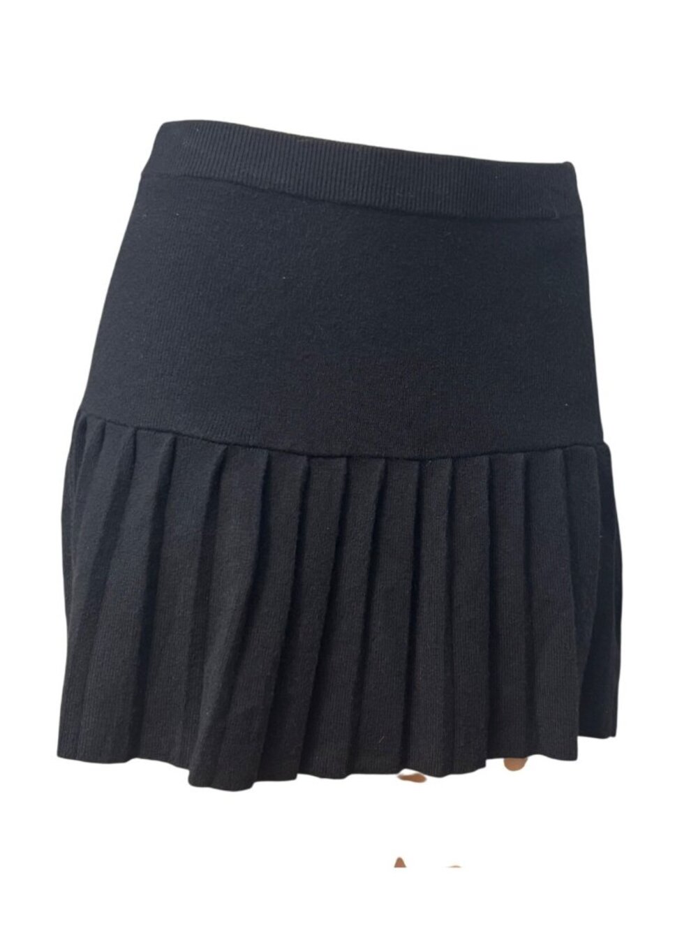 Freshmen  1996 Knit Pleated Mini Skirt With Elastic Waistband, Black, Sz. S